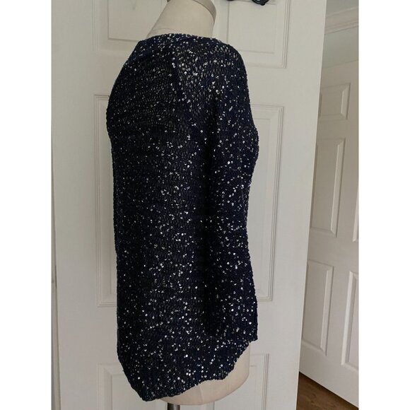 Aqua navy sequin sweater top XS - Picture 2 of 4